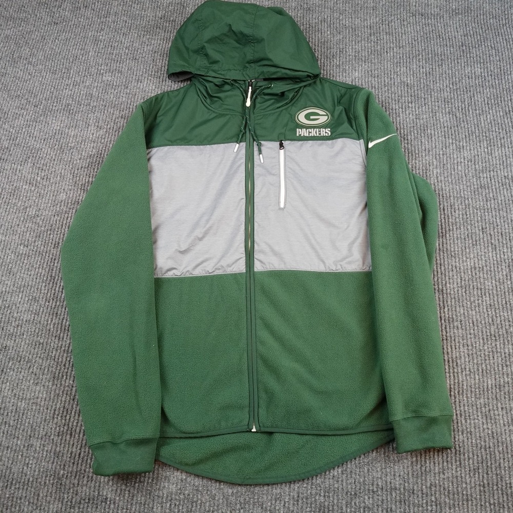 Green Bay Packers Jacket Mens Large Green Gray NFL Football Nike Therma Fit